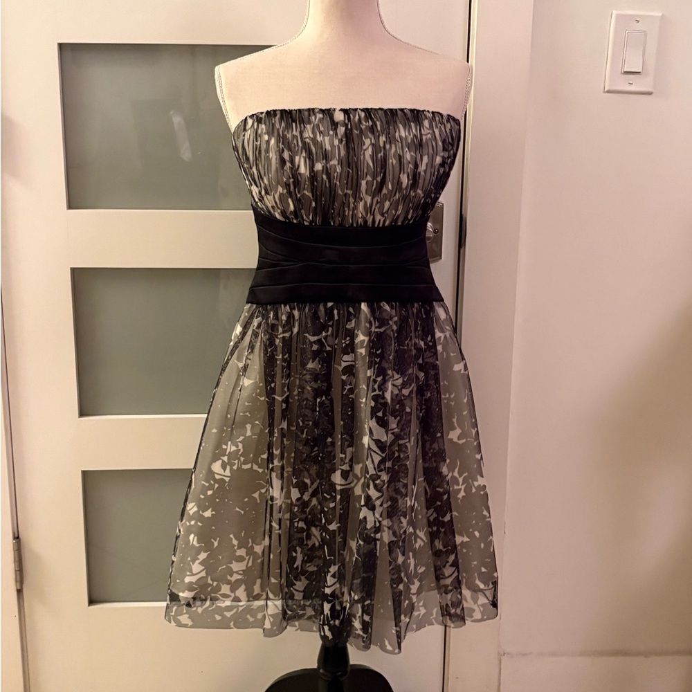 Max & Cleo Black and White Strapless A‑Line Mini Dress